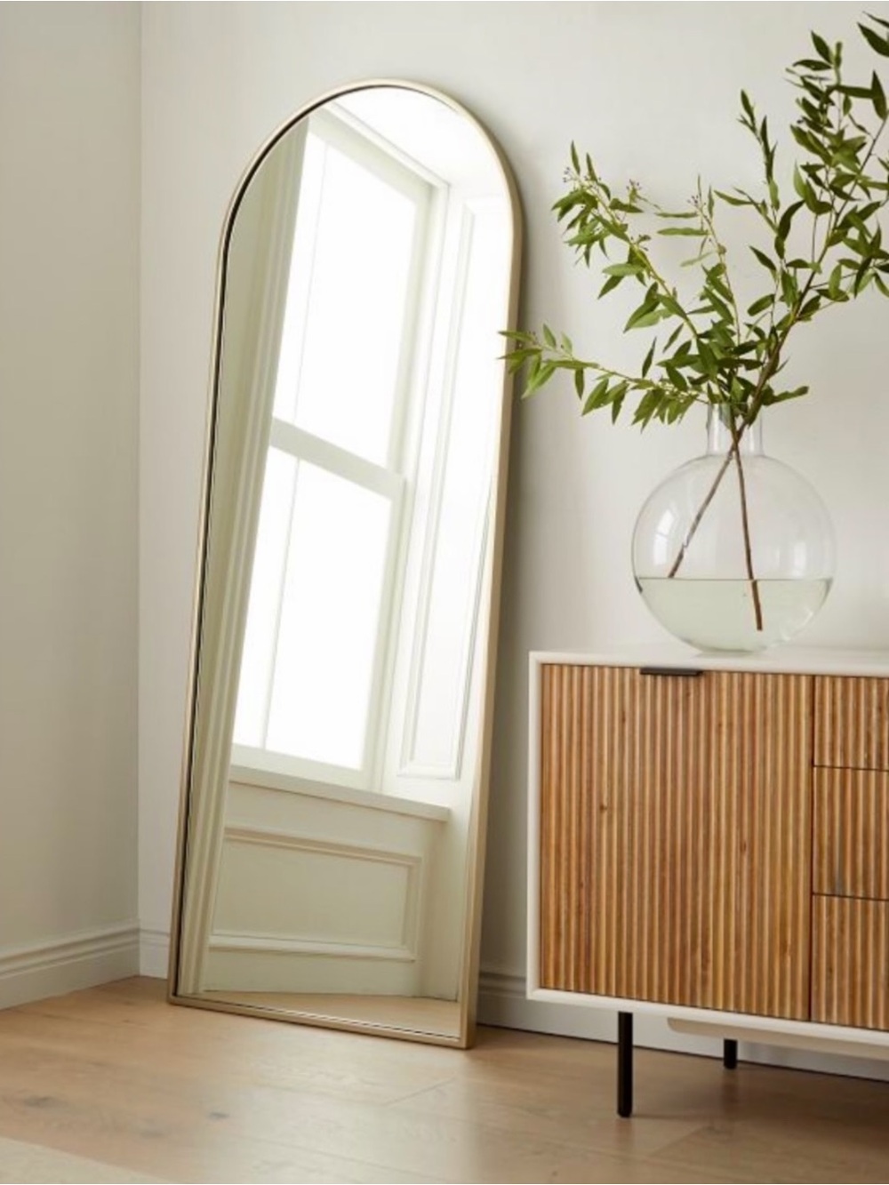 NEW West Elm Full Length Arched Gold Framed Boho Floor / Wall Mirror 65" x 24"